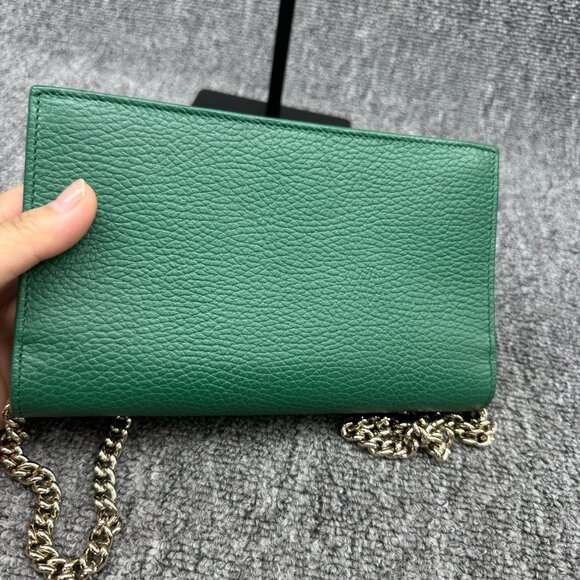 GUCCI Interlocking Wallet On Chain Green Leather Shoulder Bag 599-080825 - Picture 4 of 12